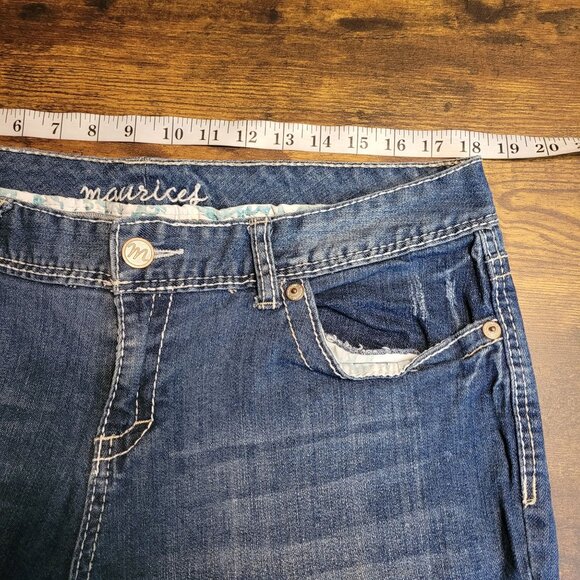 Maurices Jeans Curvy Flare 16 R Mid Rise Medium Light Wash Ripped Stretch Denim - Picture 6 of 11